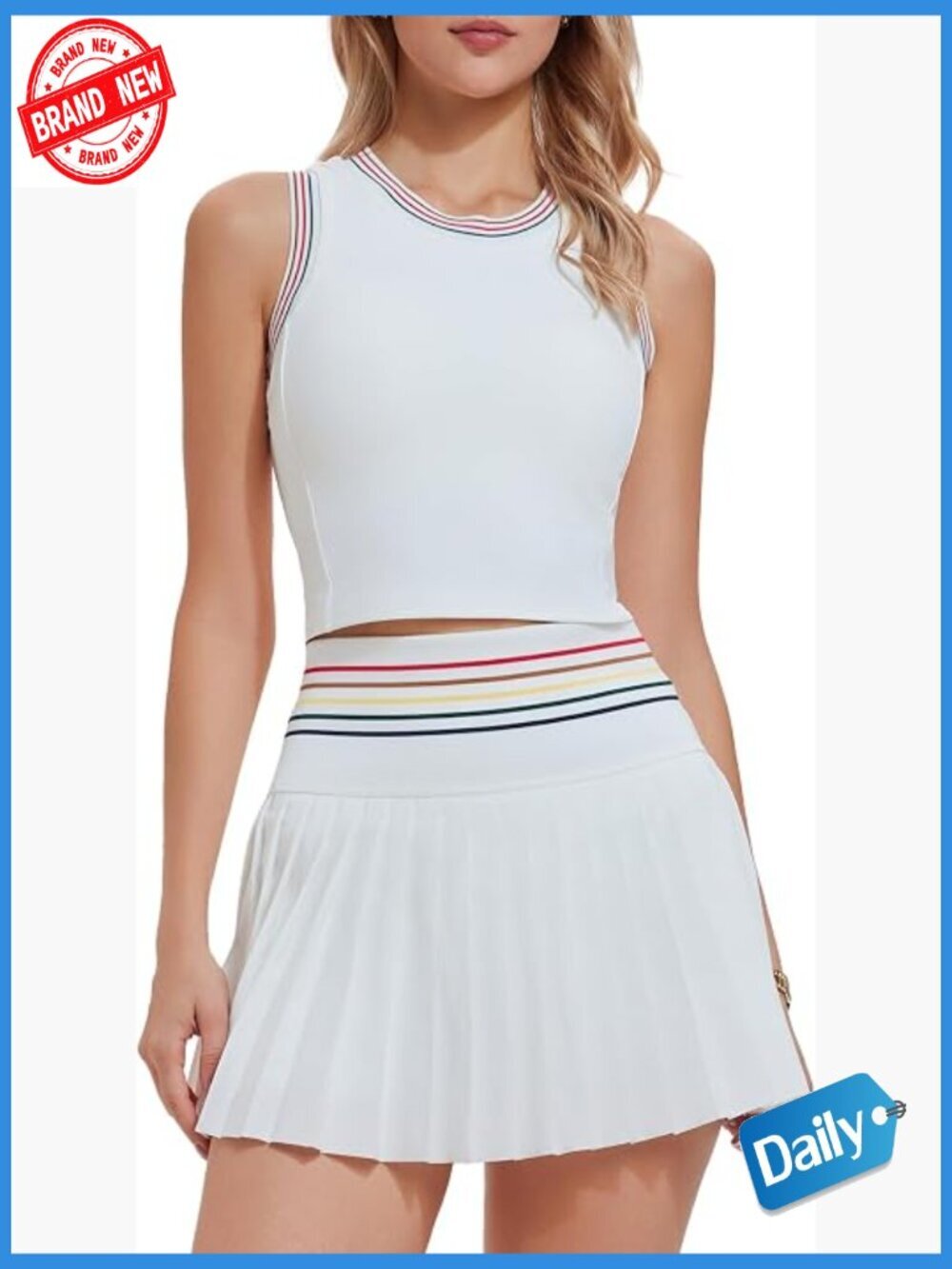 Two Piece Tennis Skirt Set High Waisted Pleated Athletic Golf Skirt with Pockets